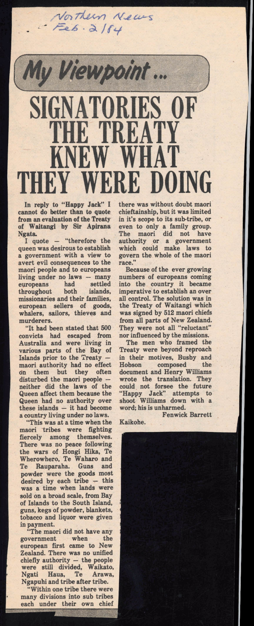  Signatories of the treaty knew what they were doing