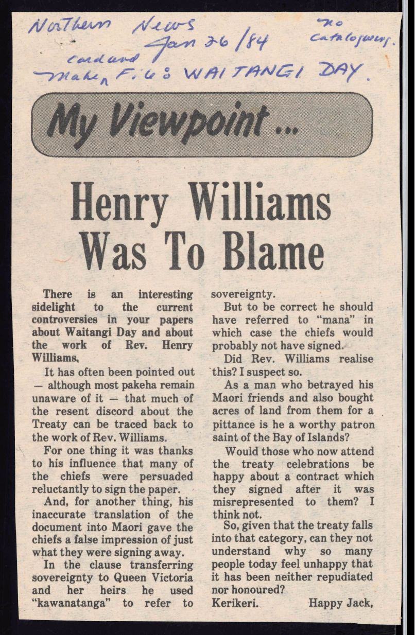 Henry Williams was to blame