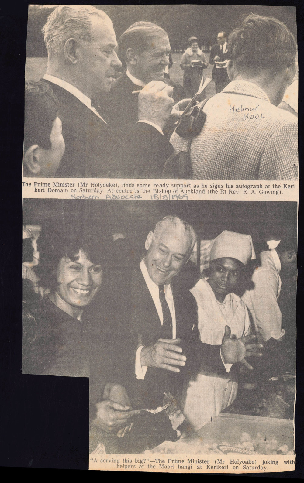 Photograph of Keith Holyoake; Prime Minister; at Kerikeri Domain