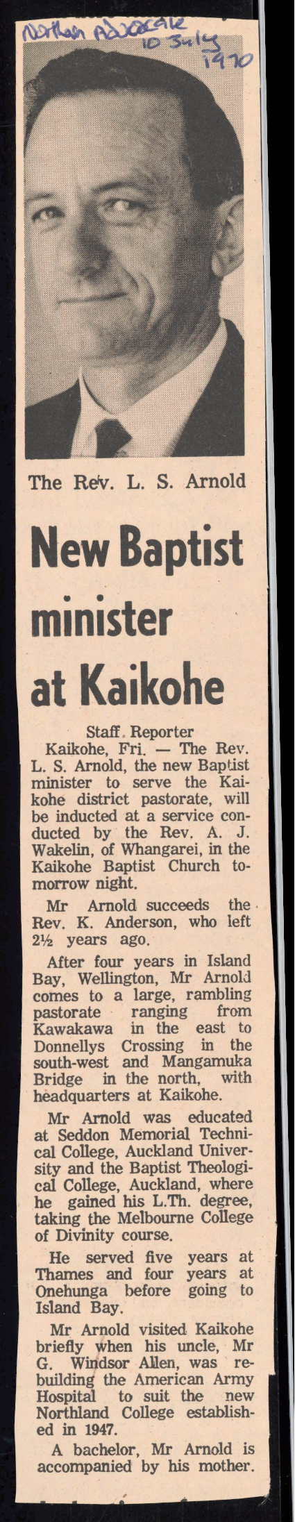 New Baptist minister at Kaikohe