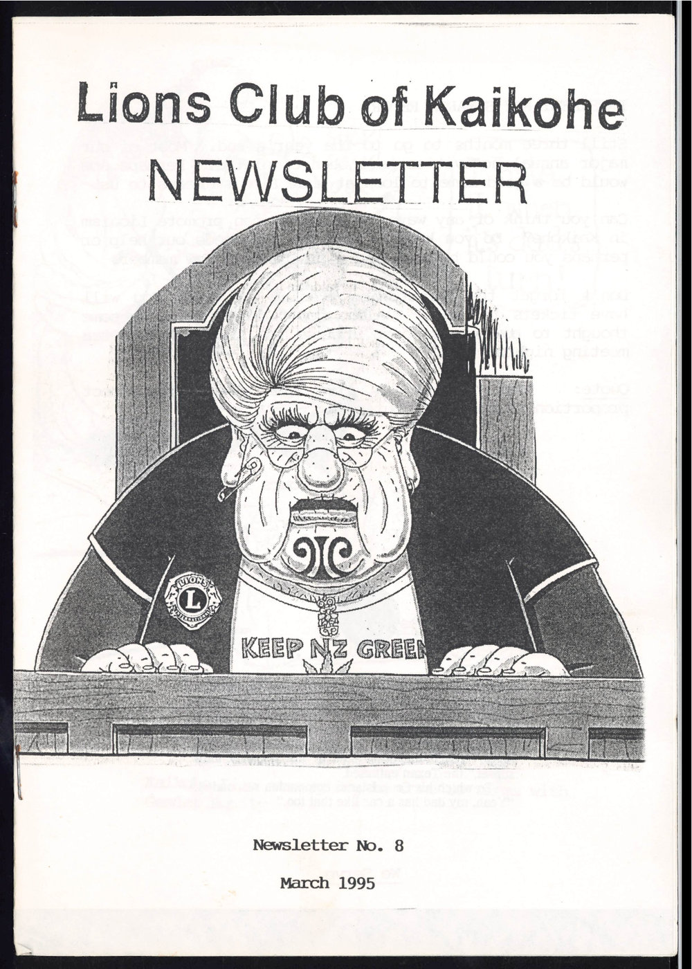 Lions Club of Kaikohe: Newsletter No. 8: March 1995