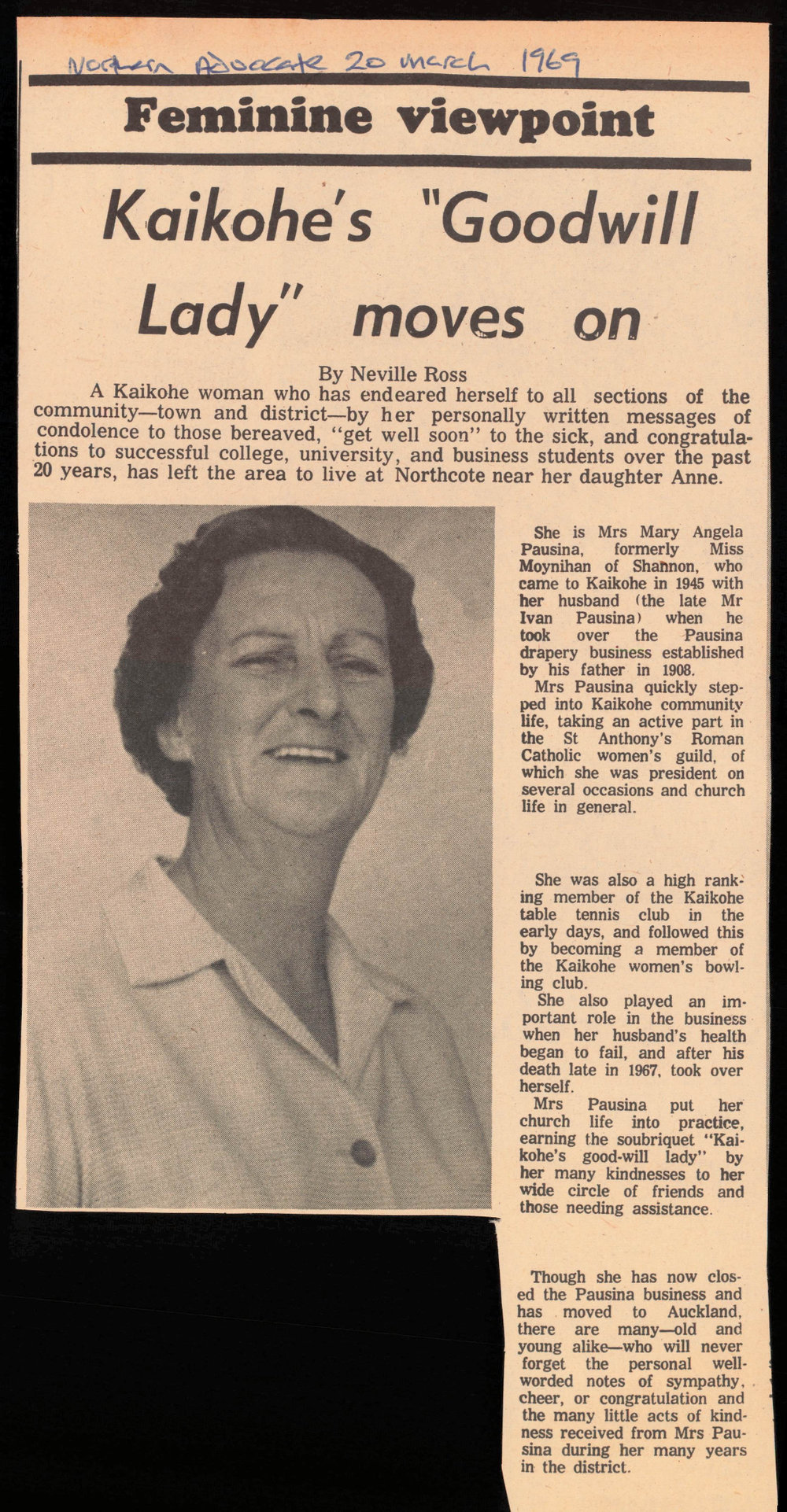 Feminine viewpoint: Kaikohe's "Goodwill Lady" moves on