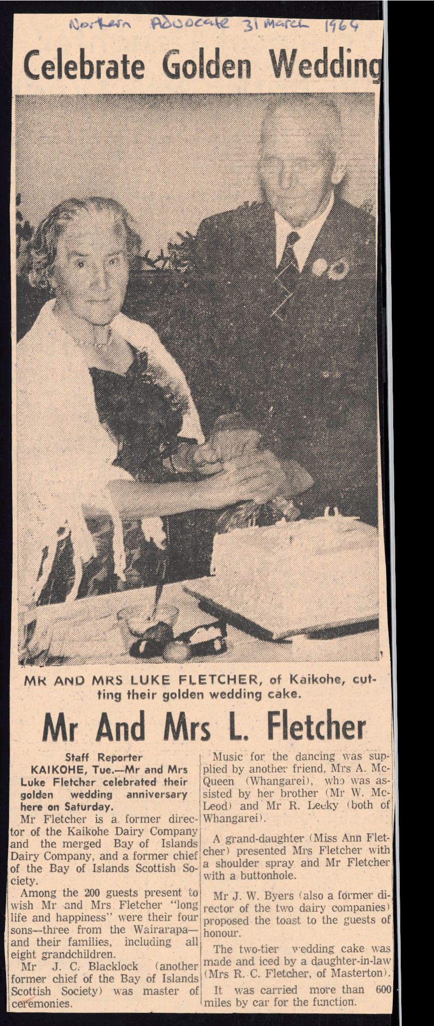 Mr and Mrs L. Fletcher celebrate golden wedding