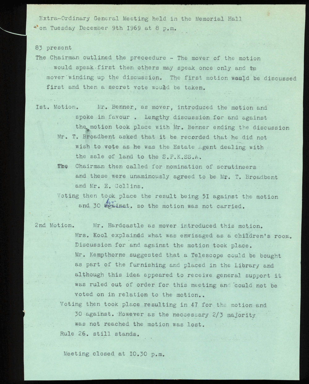 Extra-Ordinary General Meeting of the Kerikeri 150th Anniversary Organisation