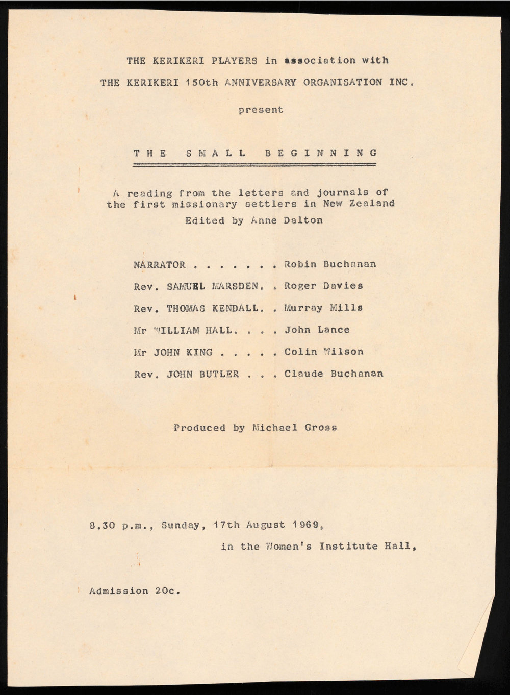 The Small Beginning - theatrical programme