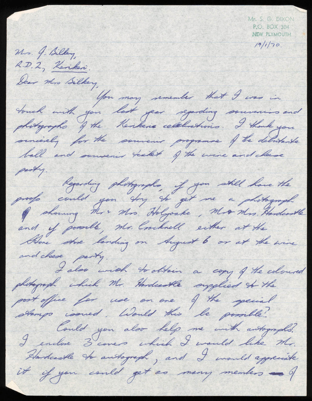 Letter from H.S. Dixon to Joy Bilkey 