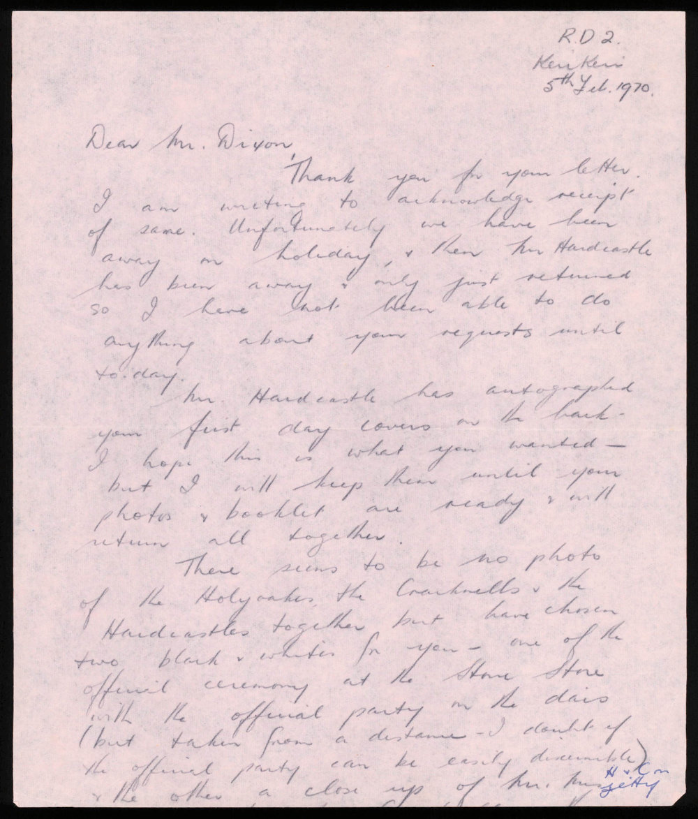 Letter from Joy Bilkey to Mr Dixon