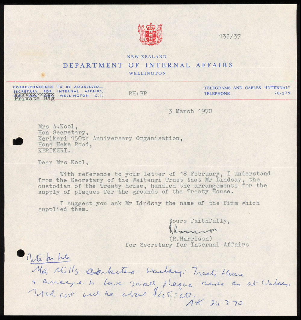 Letter from R. Harrison to Anne Kool