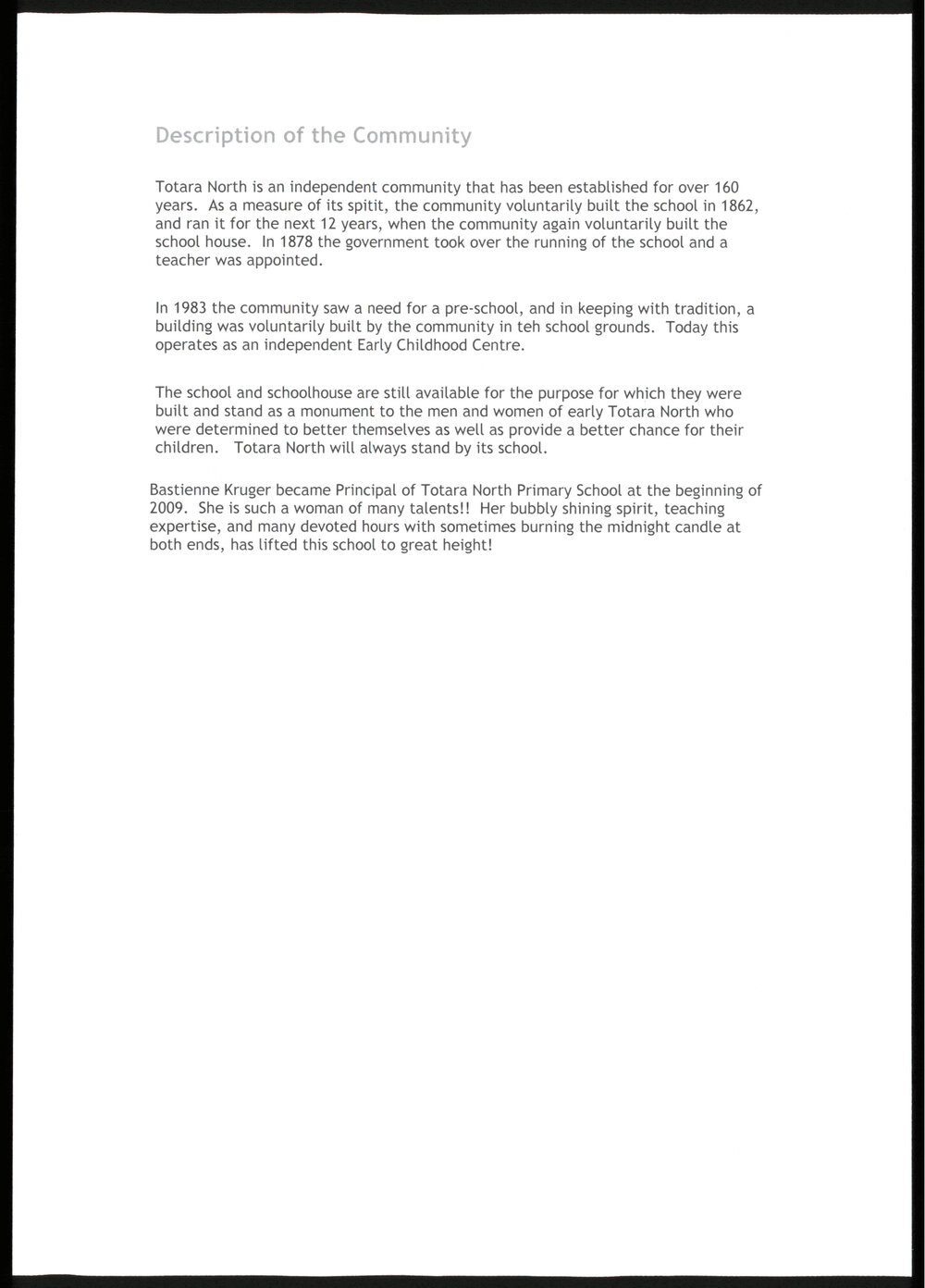 Description of the Totara North Community