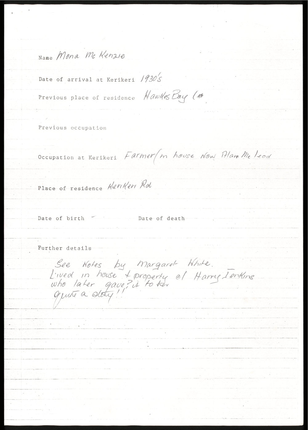 Biographical notes on Mona McKenzie