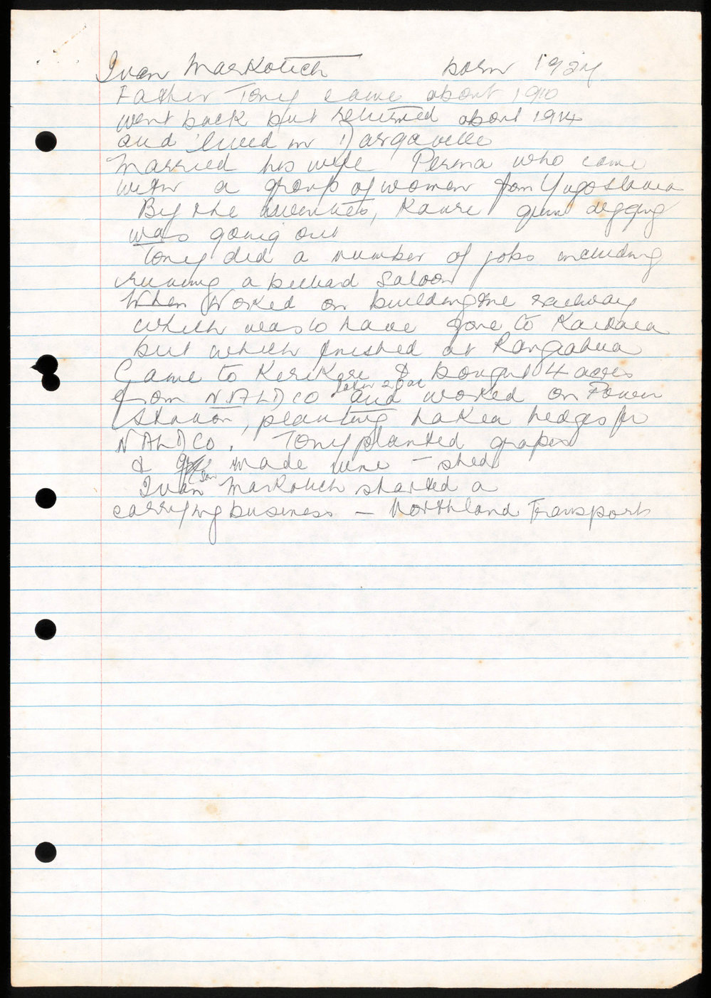 Biographical notes on Ivan Markotich