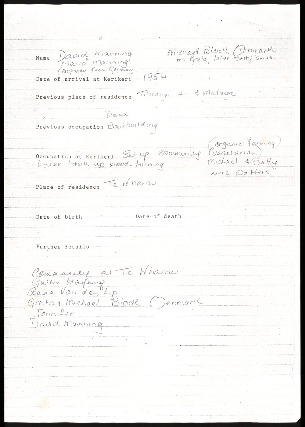 Biographical notes on David Manning