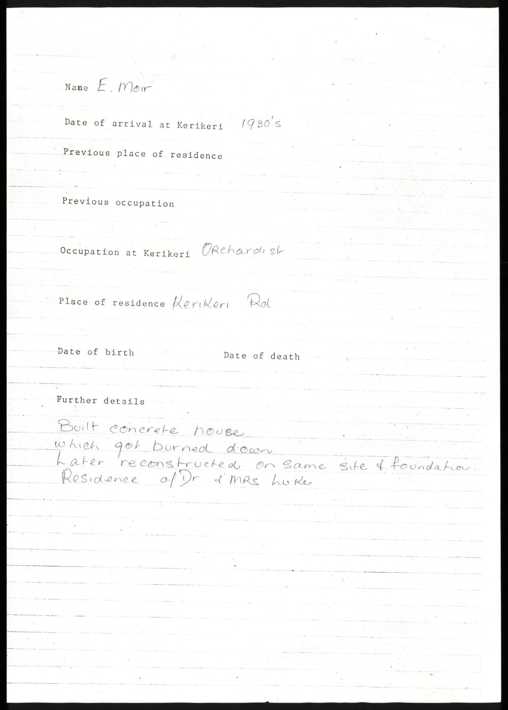 Biographical notes on E Moir