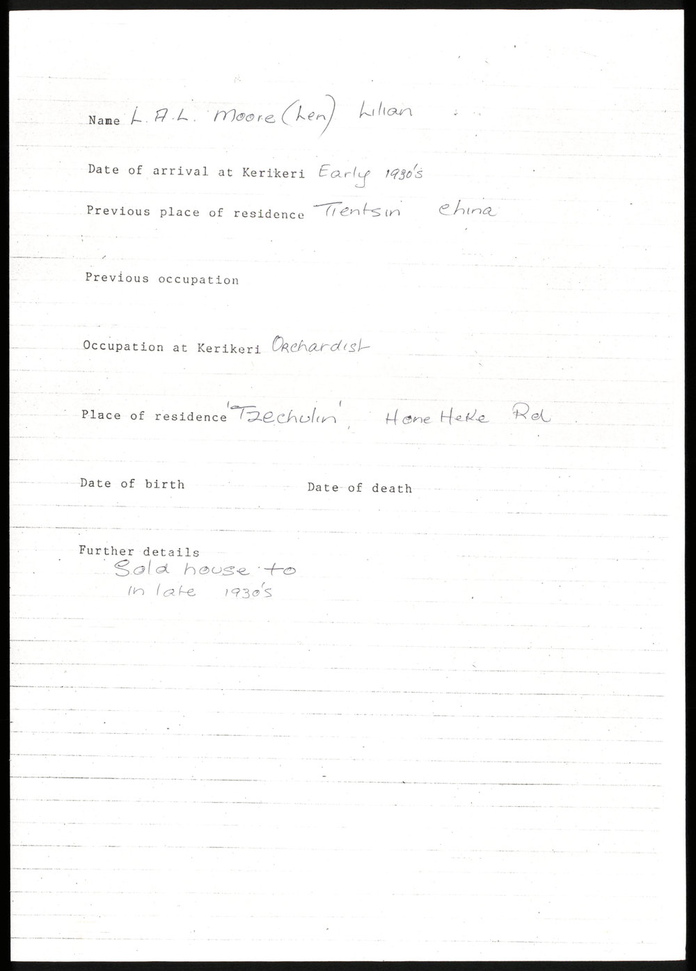 Biographical notes on L.A.L. Moore