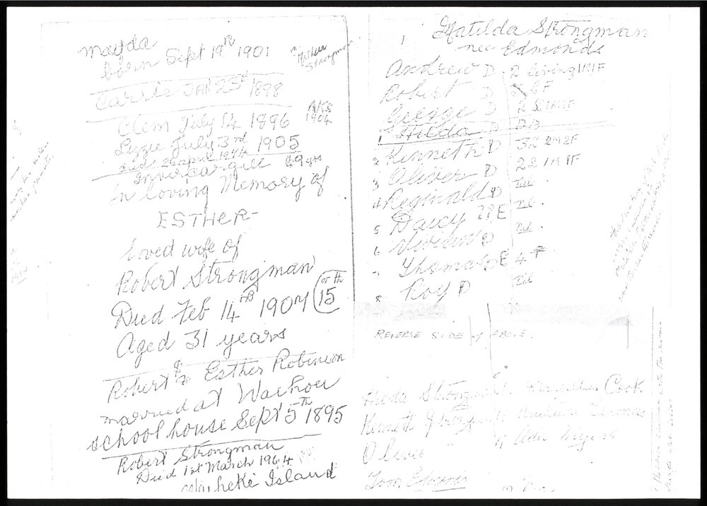 Genealogical notes from Matilda Strongman