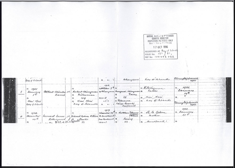 Birth record of Albert Stanley Strongman
