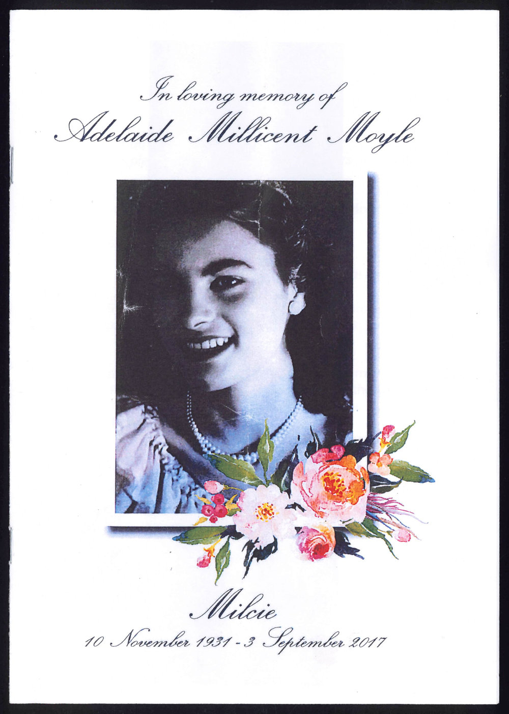 In loving memory of Adelaide Millicent Moyle : Milcie