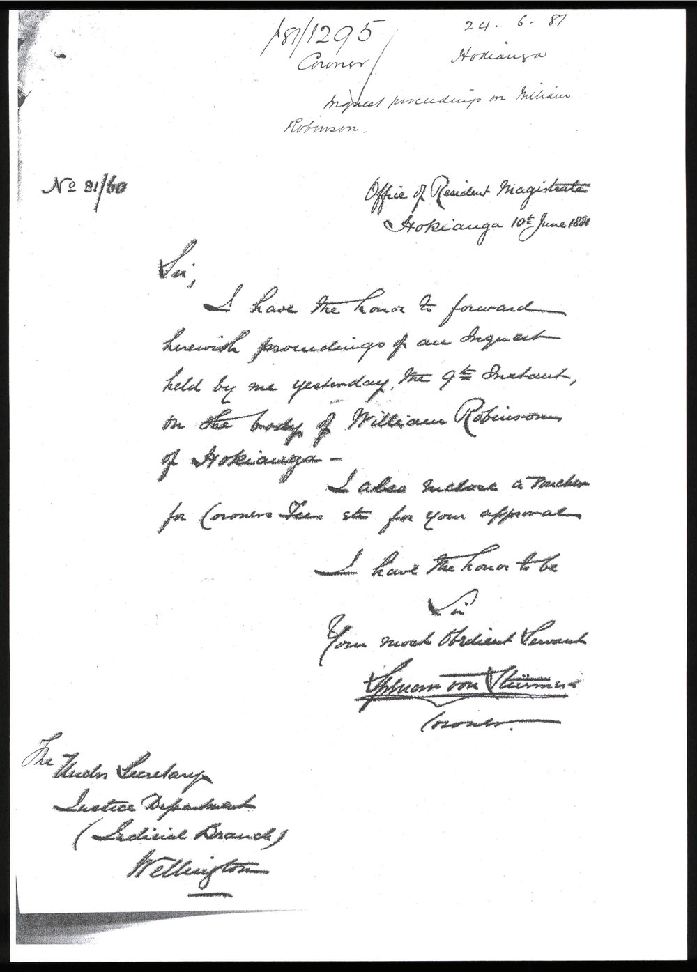 Proceedings of the coronial inquest into the death of William Robinson