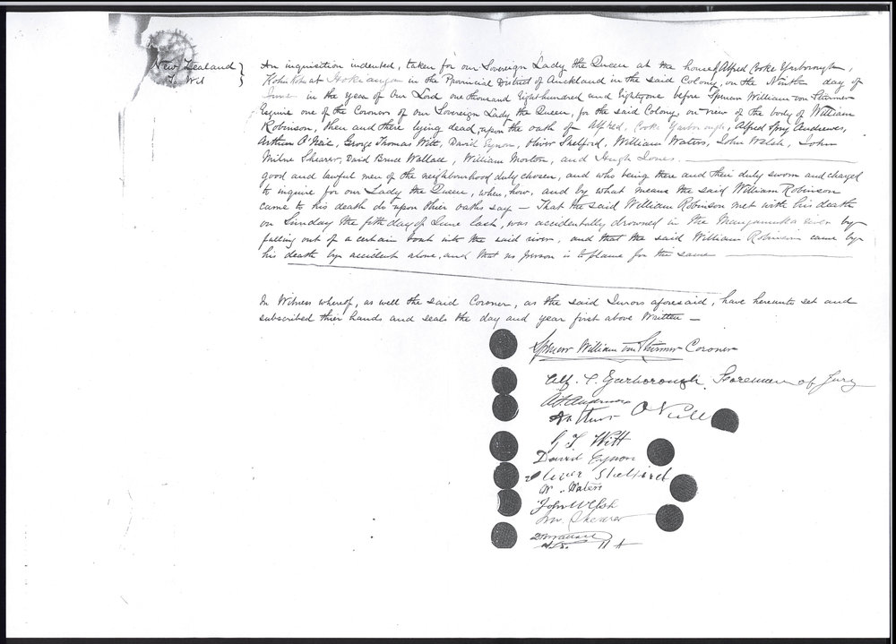 Results of the coronial inquest into the death of William Robinson