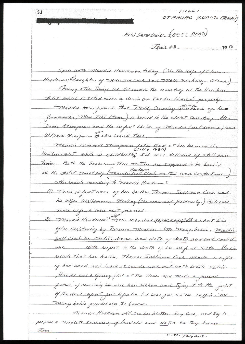 Notes on the Inlet Road Cemetery