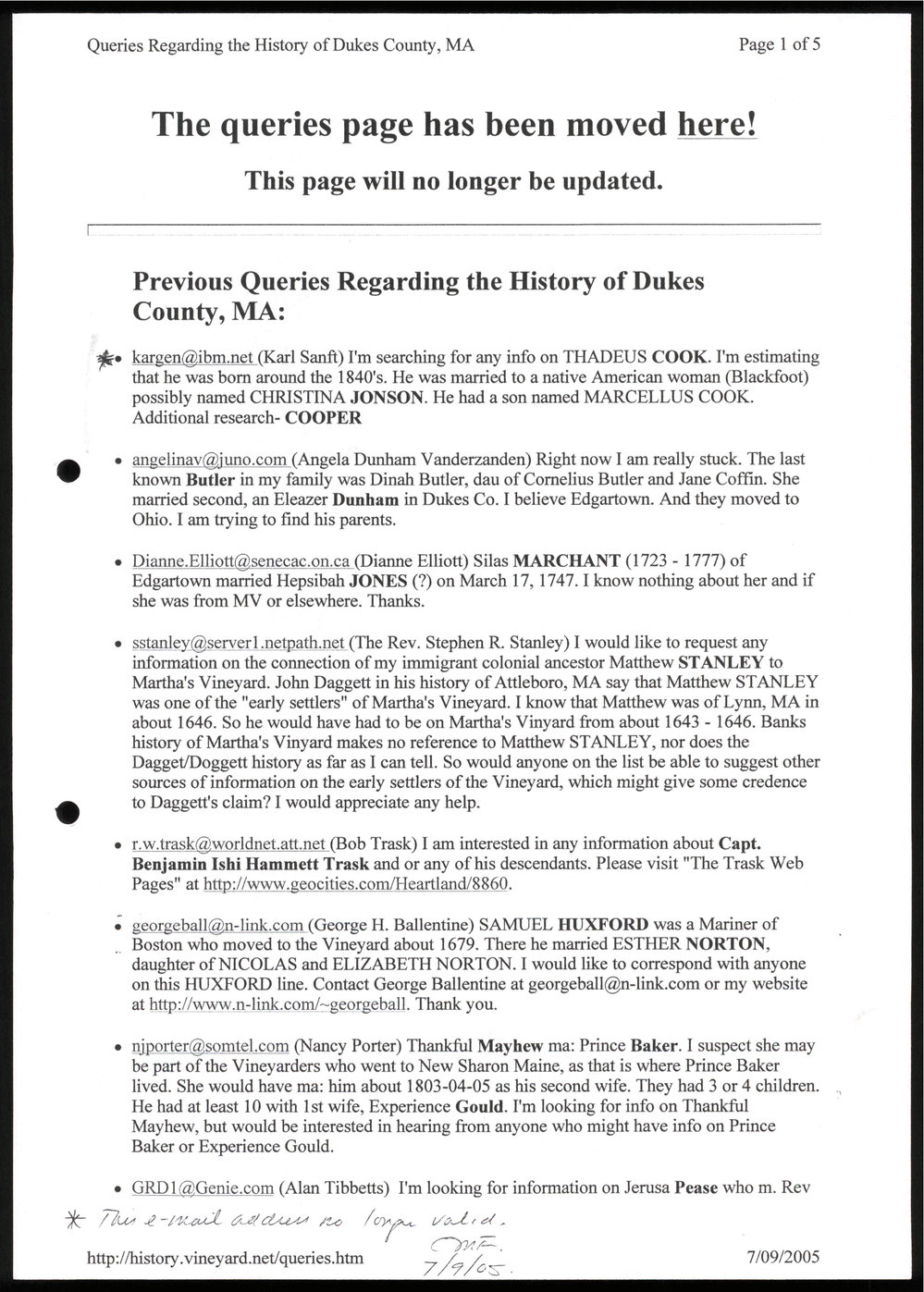 Previous queries regarding the history of Dukes County; MA