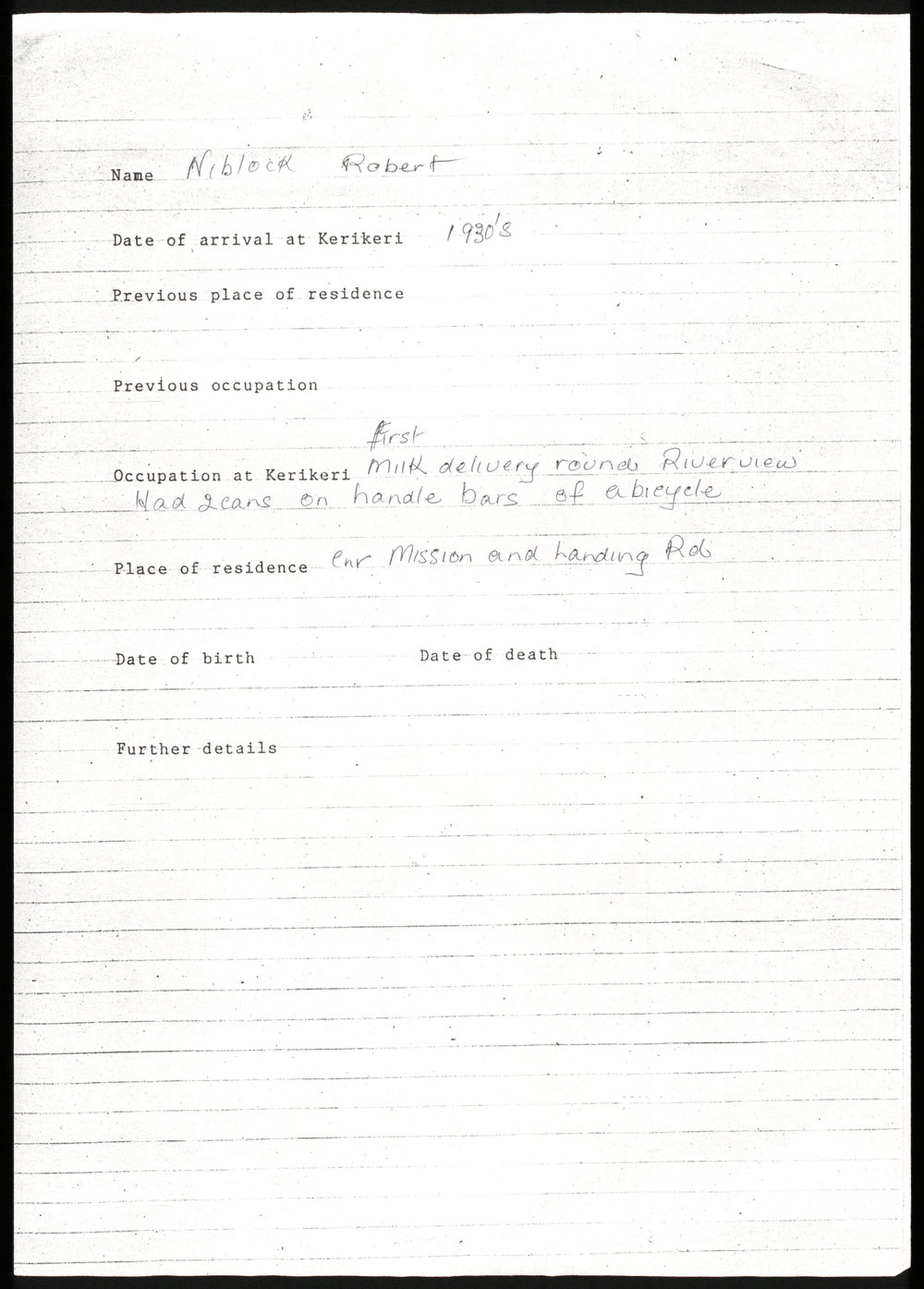 Biographical notes about Robert Niblock