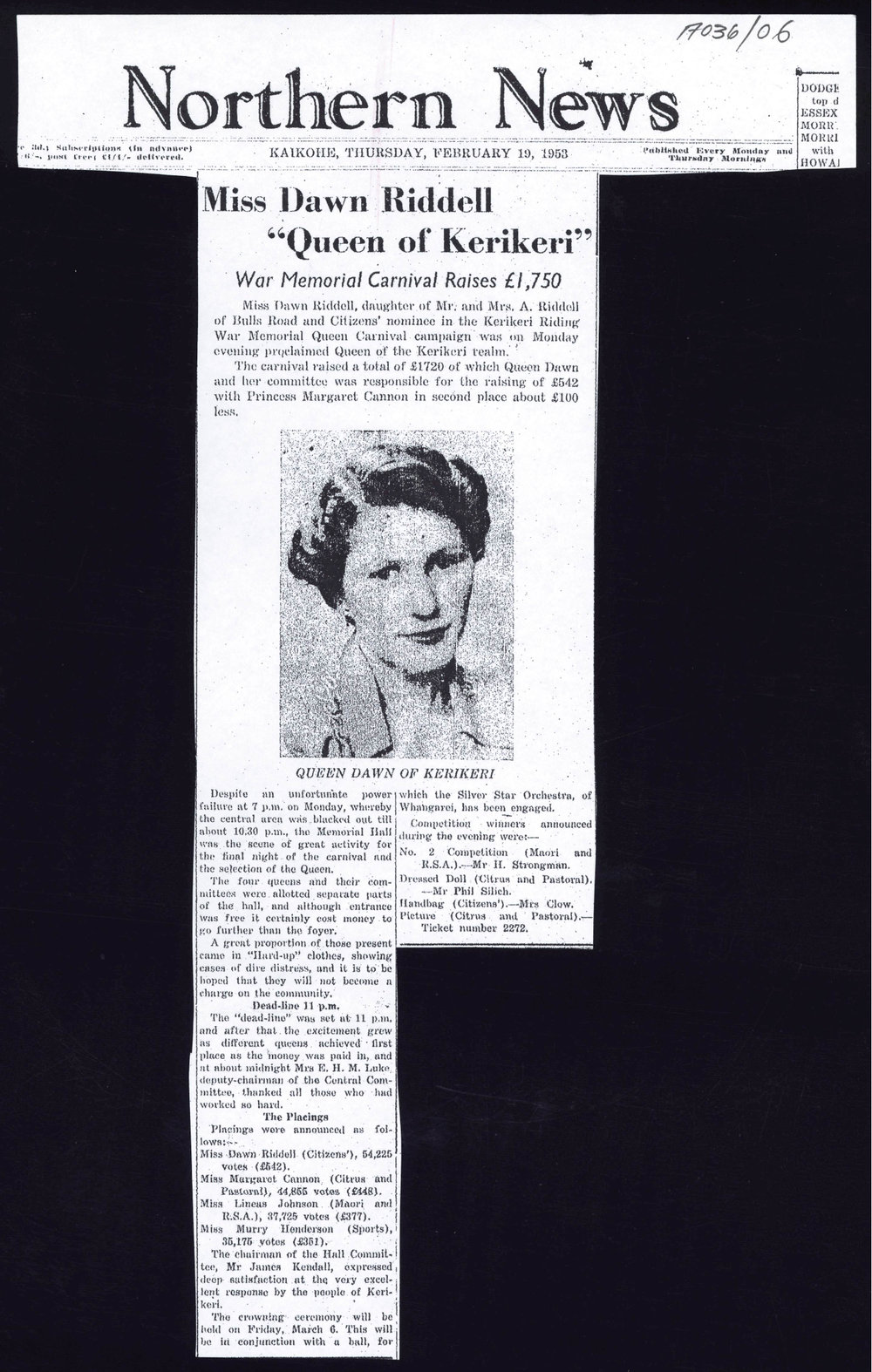 Miss Dawn Riddell "Queen of Kerikeri"
