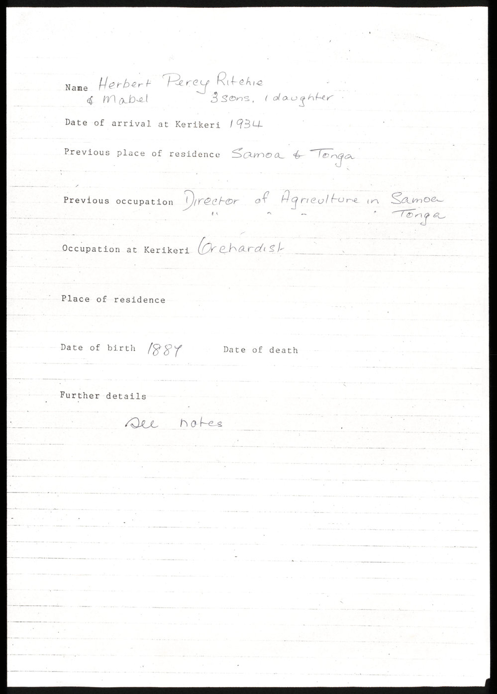 Biographical notes and obituary of Herbert Percy Ritchie