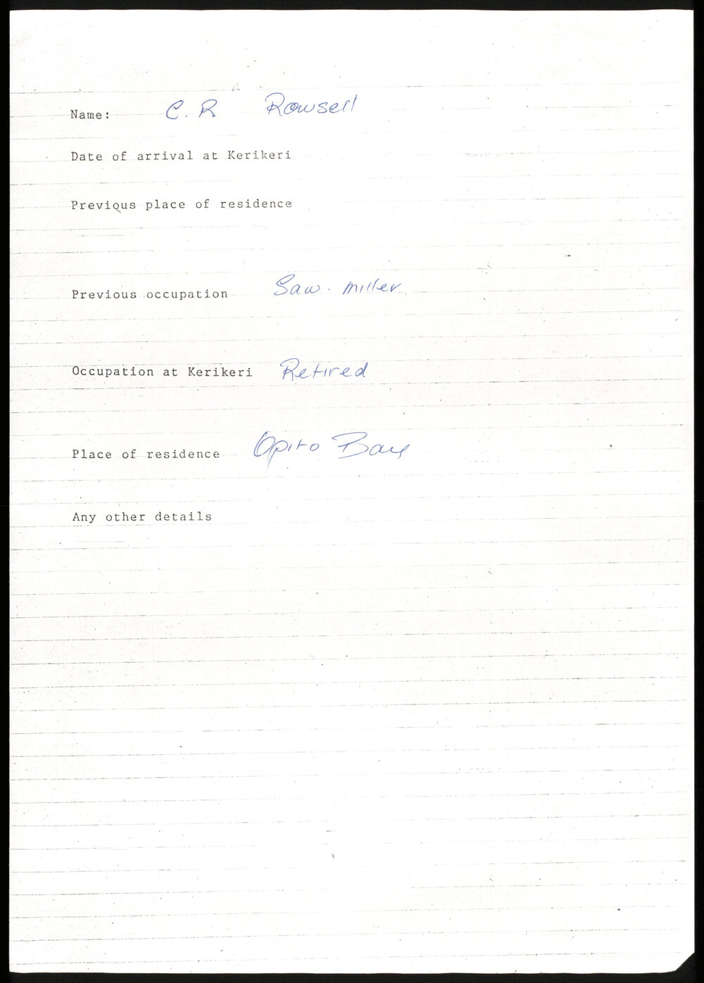 Biographical notes about C.R. Rowsell