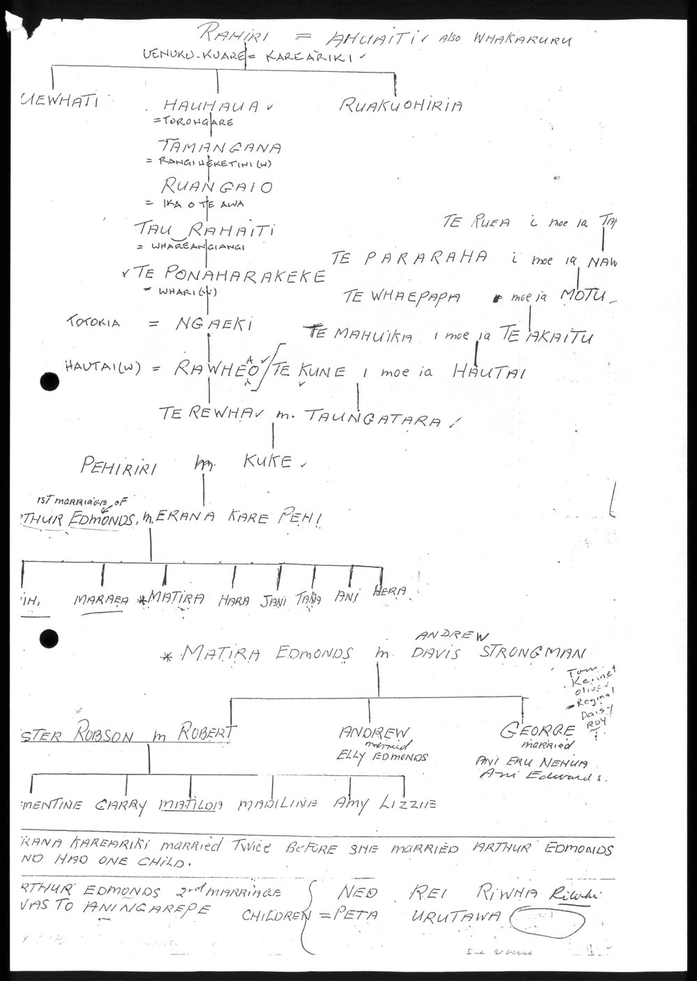 Descendant chart of Rahiri and Ahuaiti 