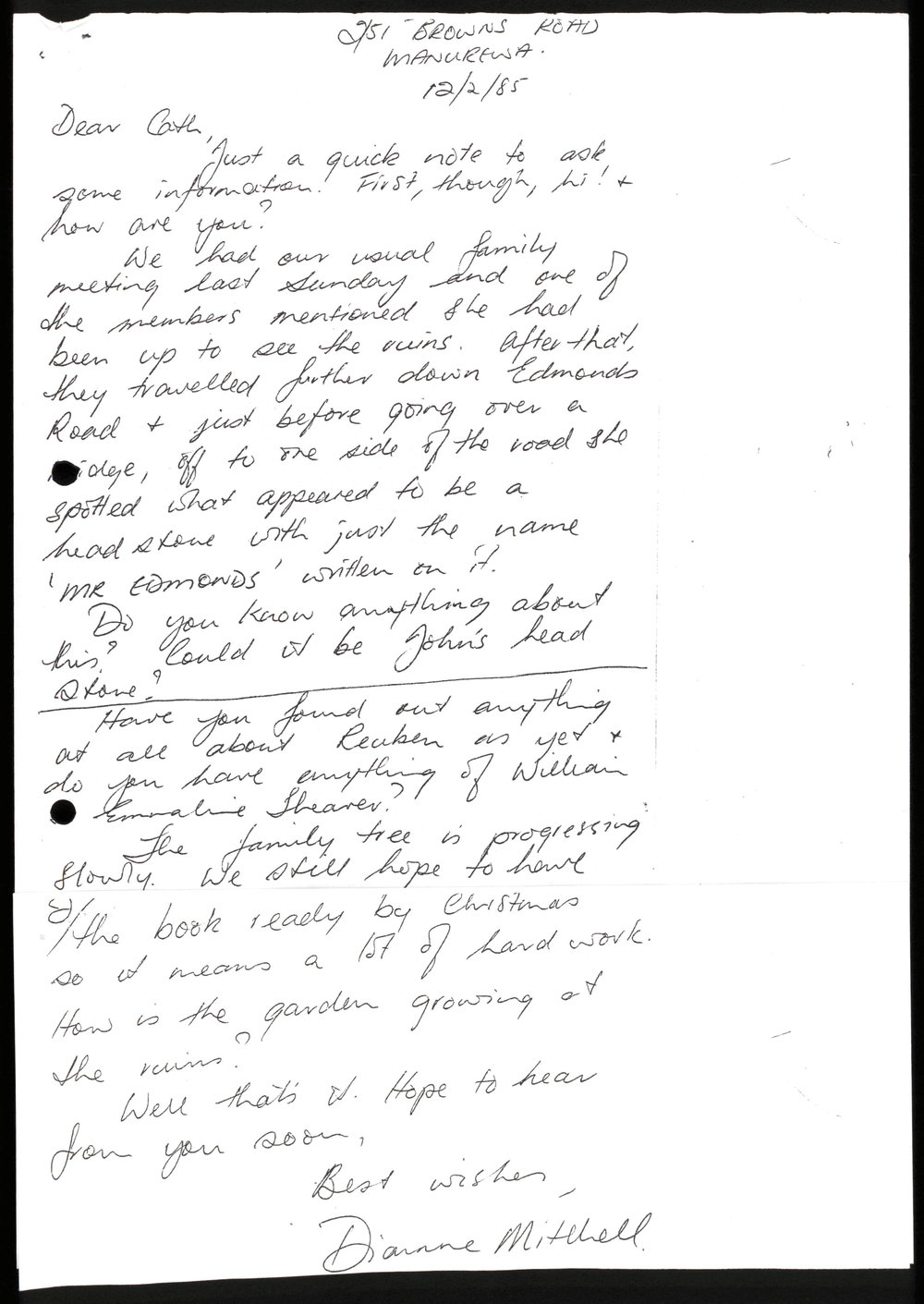 Letters to Catharine Ferguson about the Edmonds family