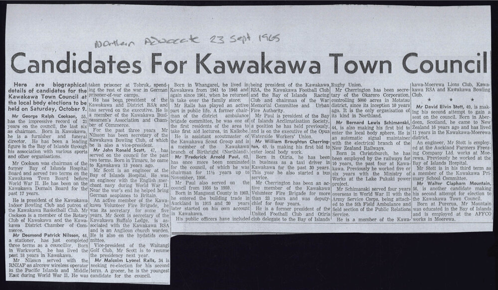 Candidates for Kawakawa Town Council