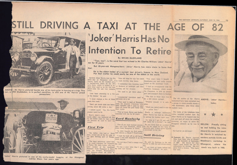 Still driving a taxi at the age of 82 : 'Joker' Harris has no intention to retire