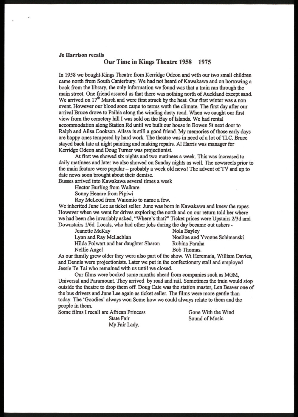 Jo Harrison recalls : Our time in the Kings Theatre 1958-1975