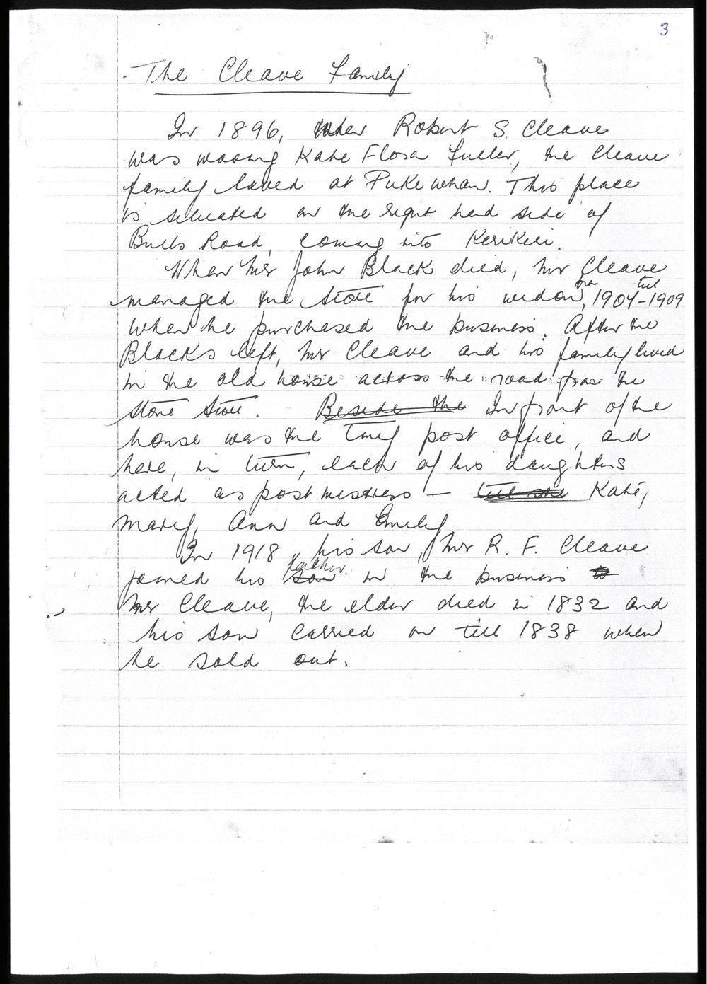Cleave Family history (handwritten notes)
