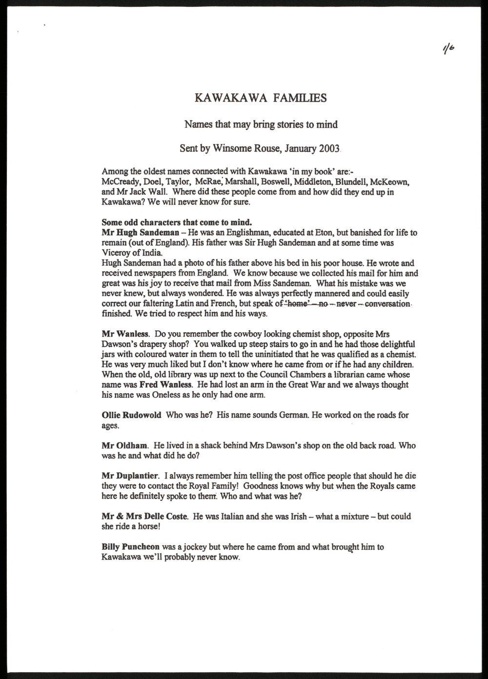 Kawakawa Families : Names that may bring stories to mind