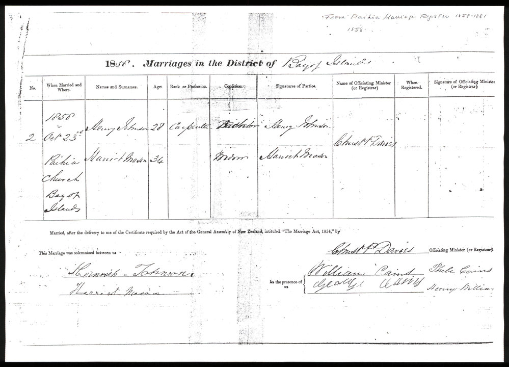 Births, Deaths and Marriage records of the Johnson family