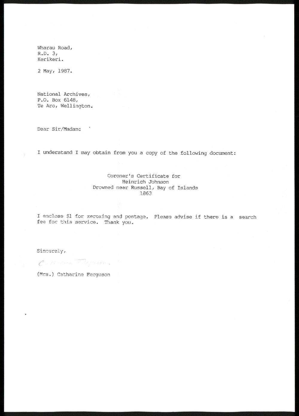 Inquisition on the death of Henrick Johnson
