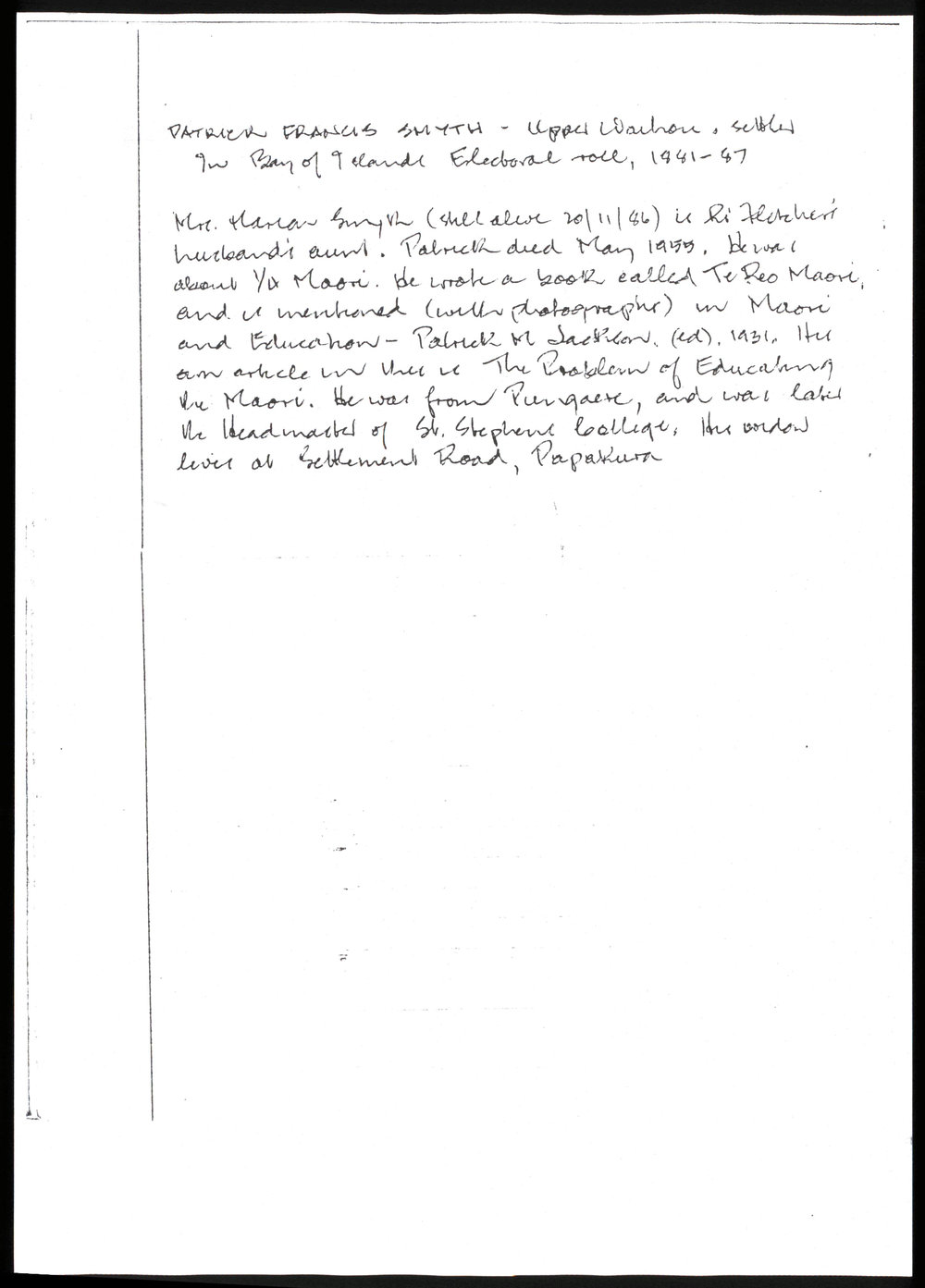 Biographical notes about Patrick Francis Smythe