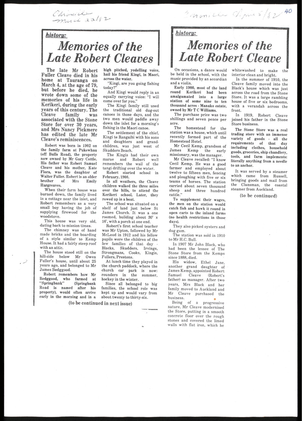 Memoires of the Late Robert Cleave