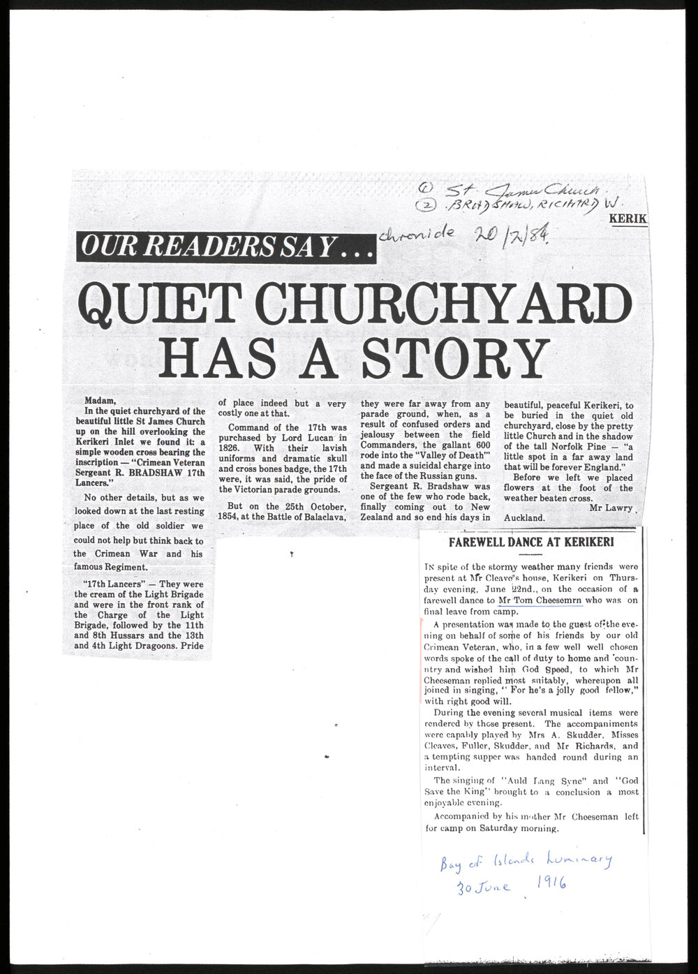 Quiet churchyard has a story : Farewell dance at Kerikeri