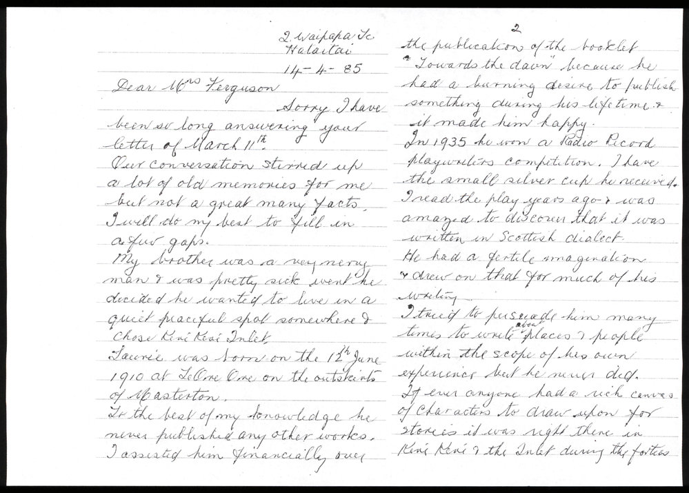 Letters from Jeannie Newman and Noel Donaldson to Catharine Ferguson