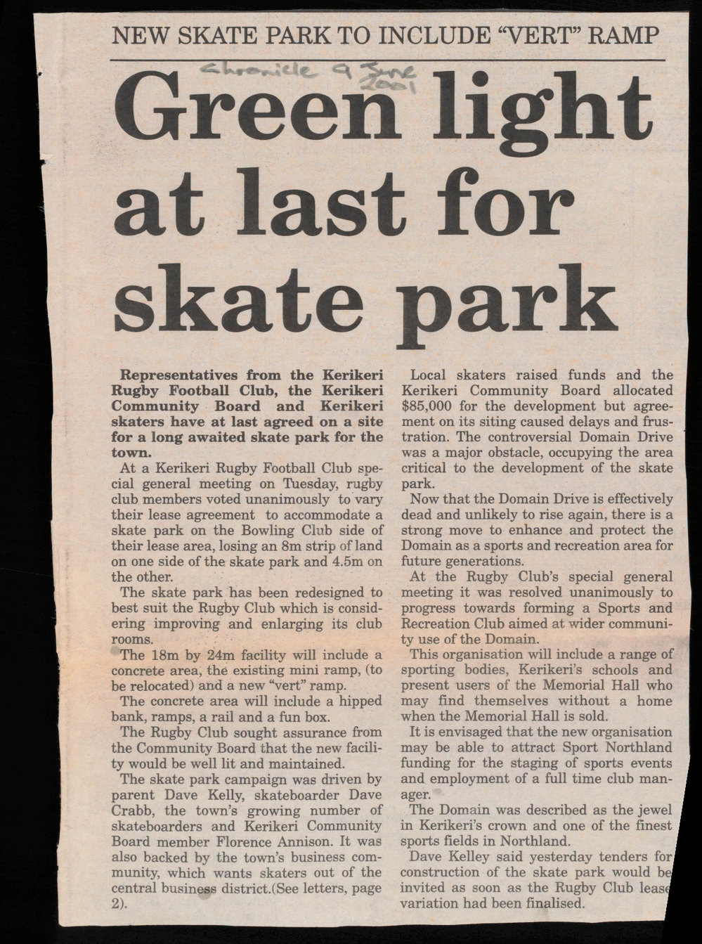 Green light at last for skate park