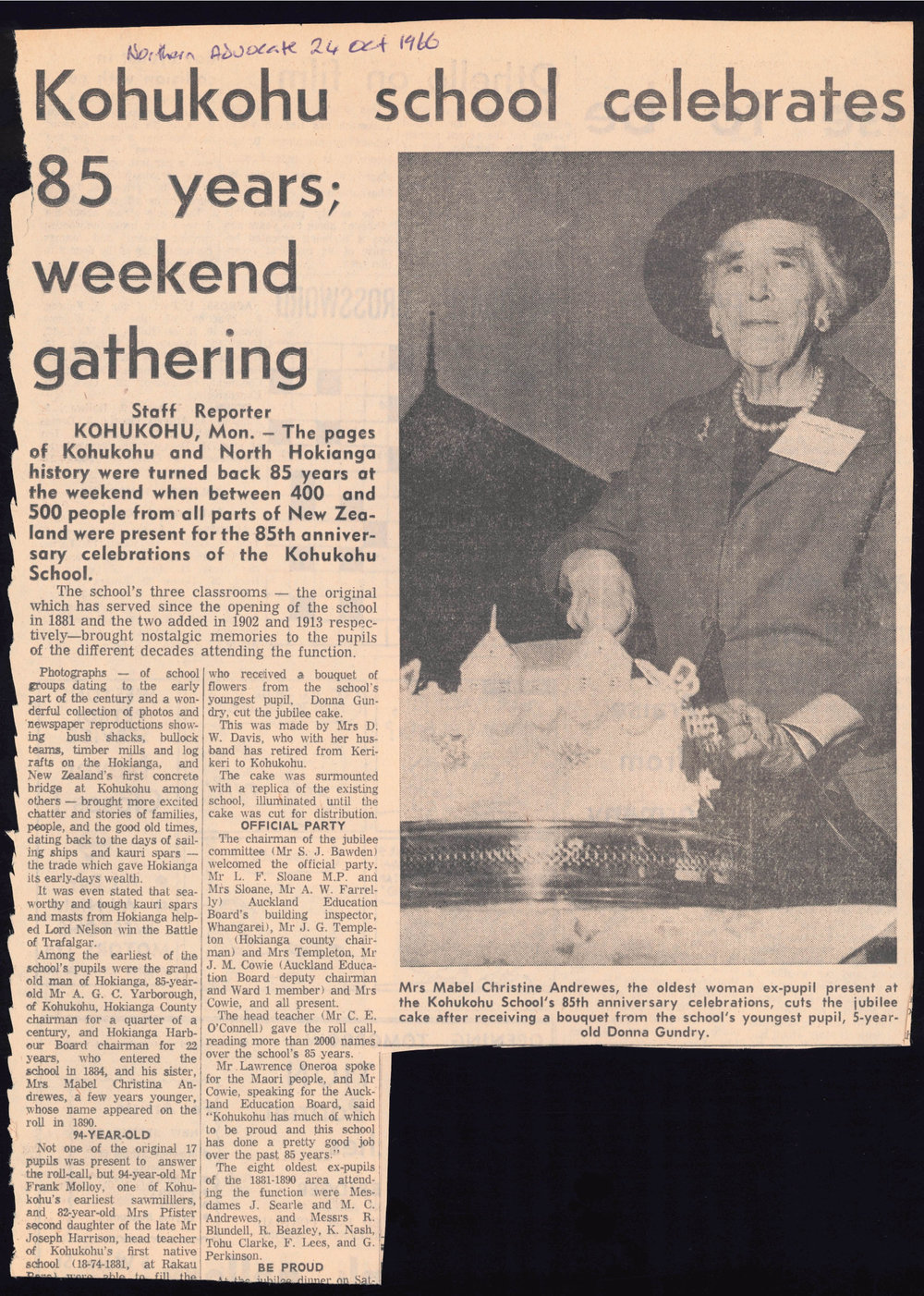 Kohukohu school celebrates 85 years; weekend gathering