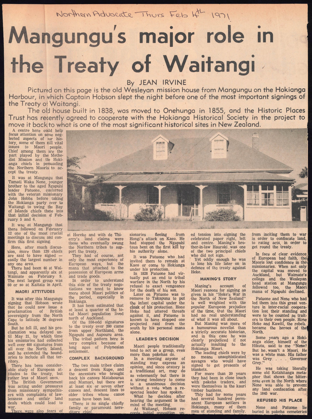 Māngungu's major role in the Treaty of Waitangi