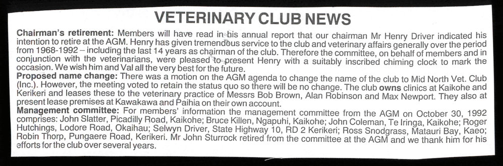 Veterinary Club news