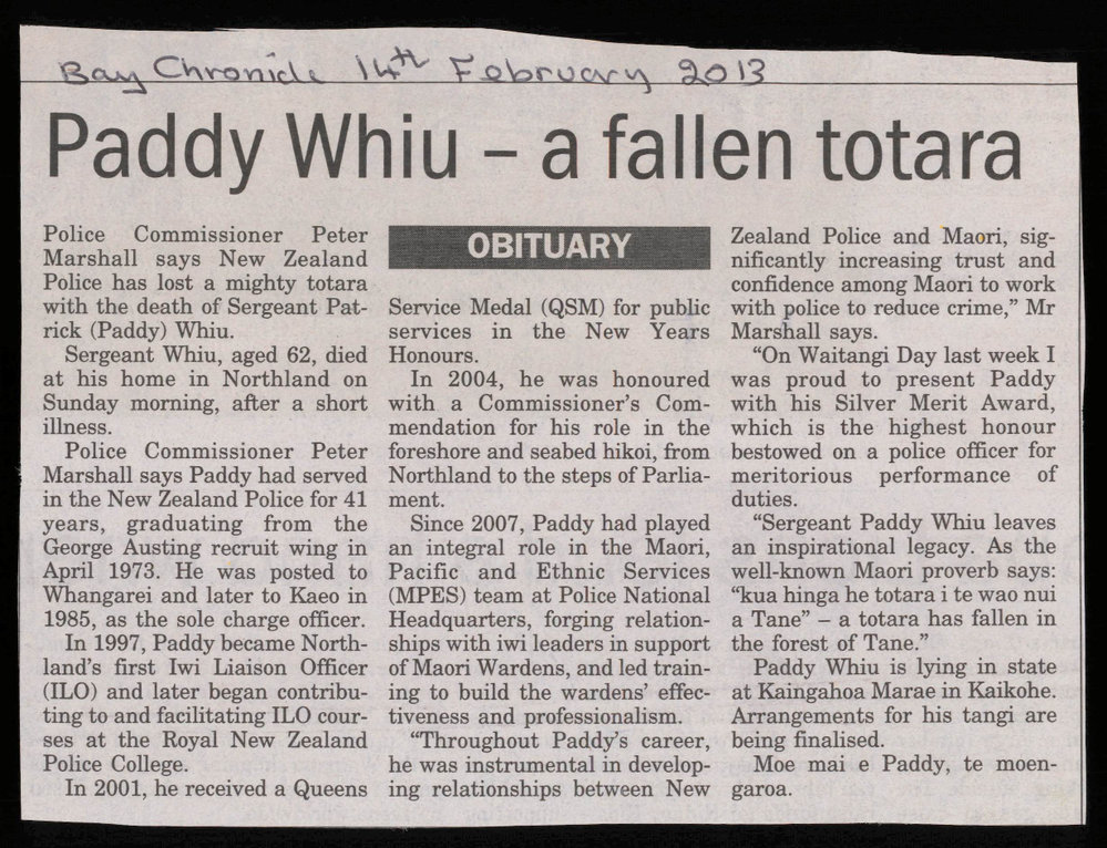 Paddy Whiu - a fallen totara