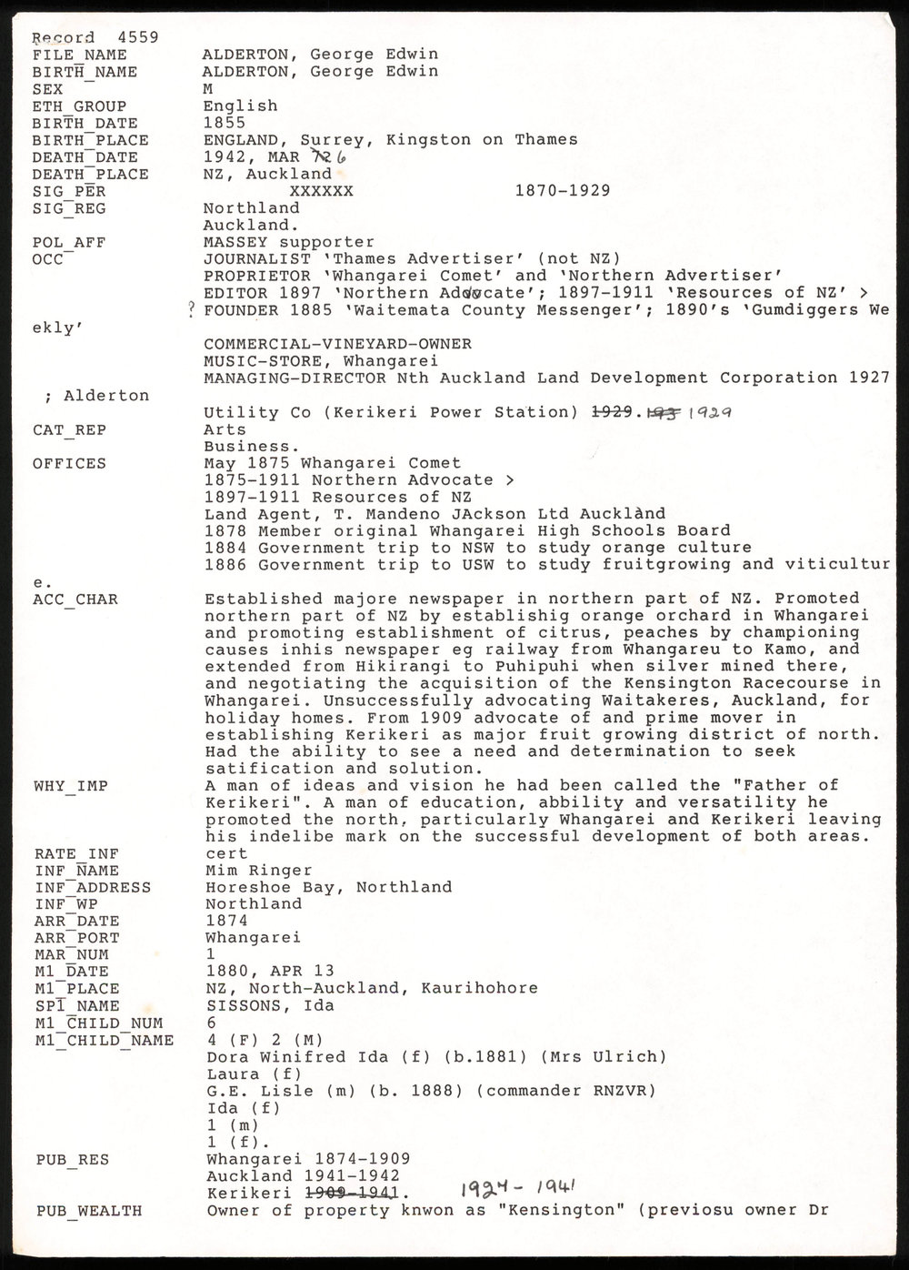 Database record about George Edwin Alderton