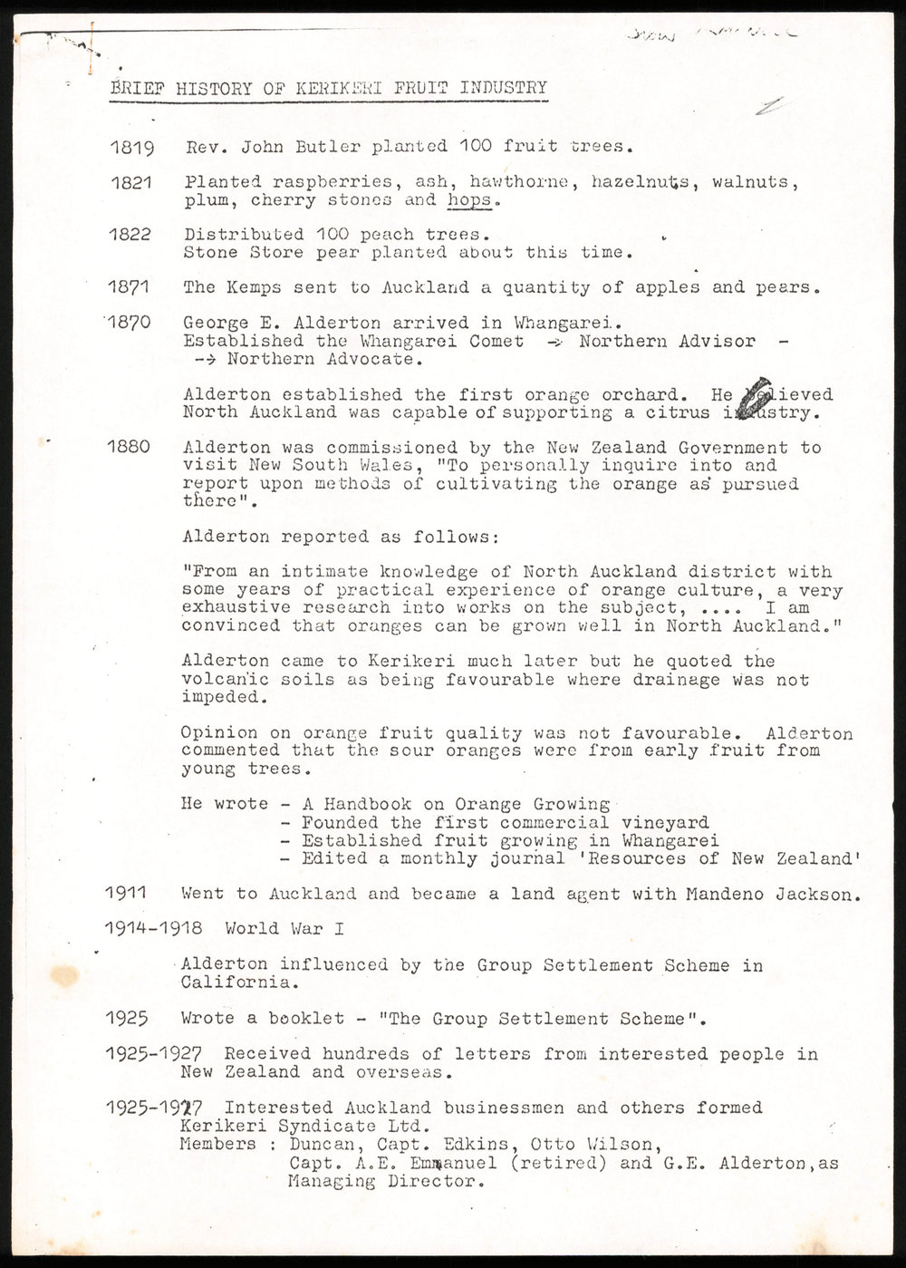 Brief history of Kerikeri fruit industry