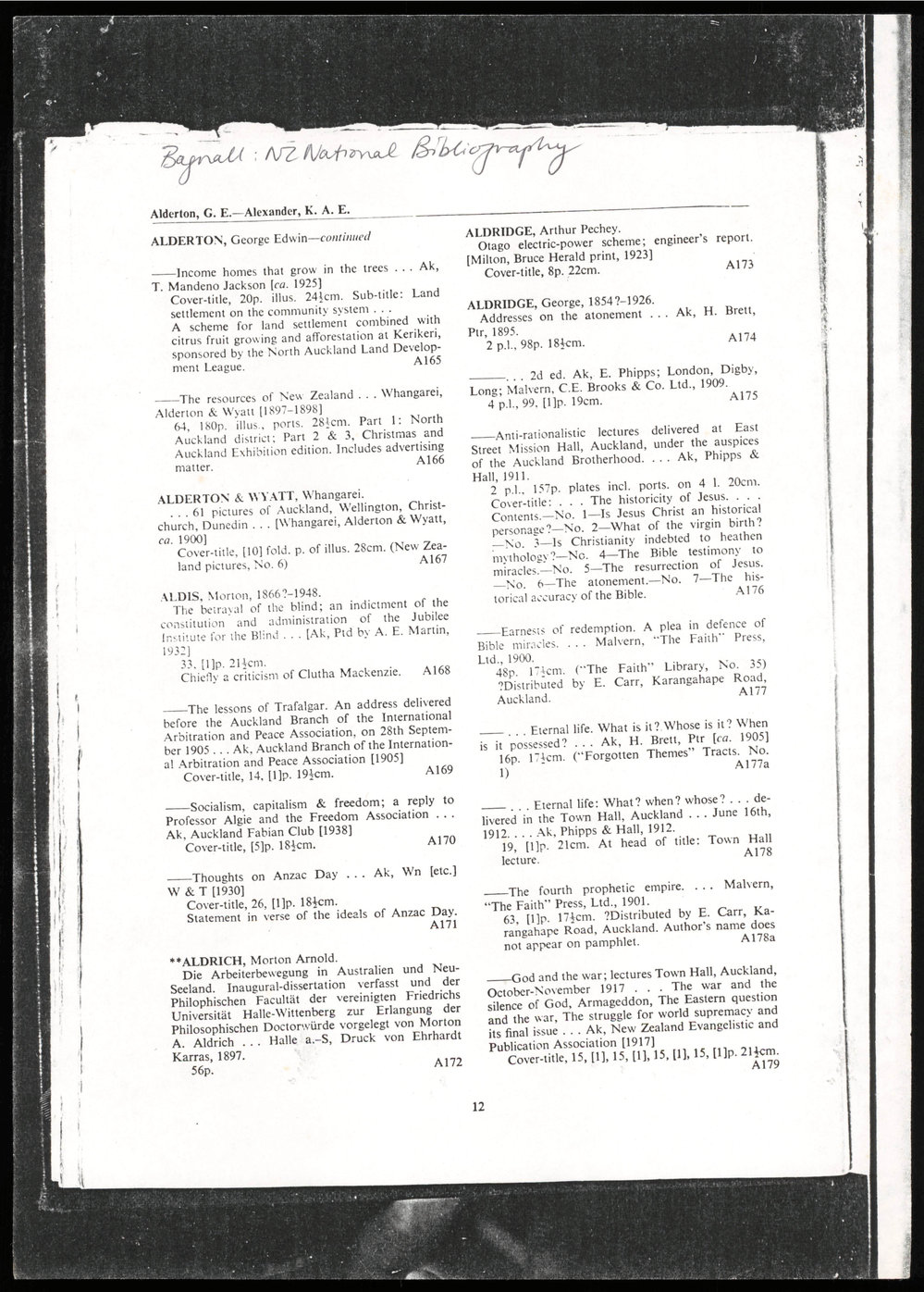 NZ National Bibliography for Alderton, George Edwin